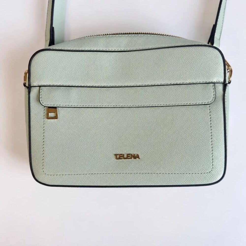 Telena Mint Green Vegan Leather Crossbody Camera Bag Gold Tone Adjustable Strap